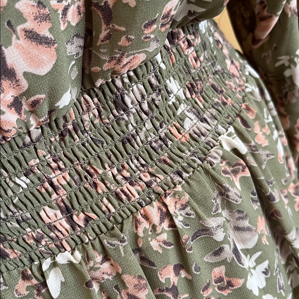 Olive Green Floral Tiered Midi Dress - Picture 8 of 16